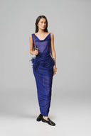 Cobalt 50D Sheerjersey Blue Draped Pom-Pom Sheer Dress for women, from LECIA, The Viet Concept 