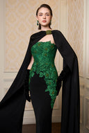 Dark Green Lace Column Gown With Silk Cape for women, from IHF ATELIER, The Viet Concept 