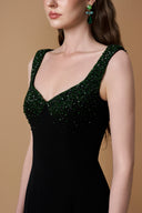 Black Crepe de Chine Queen Ann A-Line Crystal Strap Gown for women, from IHF ATELIER, The Viet Concept 