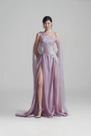 LINH PHUNG • Amethyst Asymmetric Floral Lace Corset Evening Gown