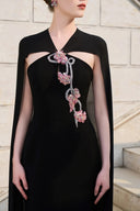 TRACY COUTURE • Cut-Out Bodice 3D Crystal Embellished Cape Gown