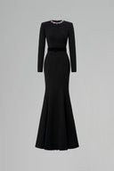 Black Round Neck Mermaid Crepe De Chine Evening Gown with Stones for women, from IHF ATELIER, The Viet Concept 