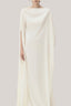 White Quyen Trapezoid Boat Neck Satin Maxi Dress for women, from TINH, The Viet Concept