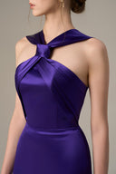 Purple Satin Silk Ruched V-Neck Tie Gown for women, from IHF ATELIER, The Viet Concept