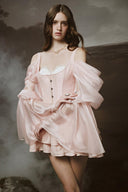 LINH PHUNG • Calla Blush Pink Corset Mini Dress with Off-Shoulder Puff Sleeves