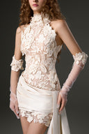 Ivory Jardin Pearl-Embellished Lace Halter Mini Dress for women, from IHF STUDIO, The Viet Concept