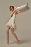 Éther Ivory Knitted Mini Dress With Organza Detail for women, from POEM, The Viet Concept