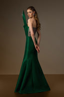 IHF ATELIER • Emerald & Grey Taffeta Draped Crystal Mermaid Gown