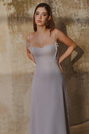 L' SCARLETT • Grey Crystal Floral Embellished Spaghetti-Strap Maxi Dress