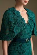 Blooming Rose Lace V-Neck Column Gown With Mini Cape Sleeves for women, from IHF ATELIER, The Viet Concept 