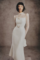 Jordan Ivory  Tweed Couture Midi Dress for women, from WHITE PLAN, The Viet Concept 