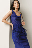 Cobalt 50D Sheerjersey Blue Draped Pom-Pom Sheer Dress for women, from LECIA, The Viet Concept 