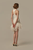 Éther Ivory Knitted Mini Dress With Organza Detail for women, from POEM, The Viet Concept