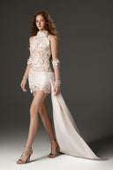 Ivory Jardin Pearl-Embellished Lace Halter Mini Dress for women, from IHF STUDIO, The Viet Concept