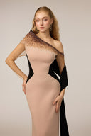 21SIX • Yelena Crepe Asymmetric Off-Shoulder Cape Gown