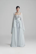 LINH PHUNG • Le Blanc Floral Embellished Chiffon Cape Evening Gown
