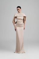 Bancha Sheath Cape Sleeved Silk Satin Floor Length Dress for women, from Ha Thanh Viet, The Viet Concept 