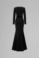Black Round Neck Mermaid Crepe De Chine Evening Gown with Stones for women, from IHF ATELIER, The Viet Concept 