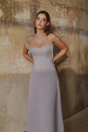 L' SCARLETT • Grey Crystal Floral Embellished Spaghetti-Strap Maxi Dress