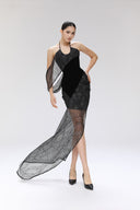 Selcouth Noir Asymmetrical Lace Velvet Dress for women, from SORAMAME, The Viet Concept