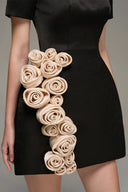 Crystal Embellished Structured Silk Taffeta Mini Dress with Rose Appliqués for women, from IHF STUDIO, The Viet Concept 