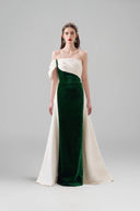Emerald Velvet Bustier Column Gown With Draped Shoulder for women, from IHF ATELIER, The Viet Concept 