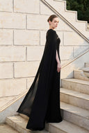 TRACY COUTURE • Cut-Out Bodice 3D Crystal Embellished Cape Gown
