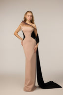 21SIX • Yelena Crepe Asymmetric Off-Shoulder Cape Gown