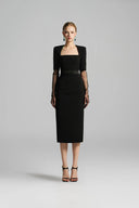 Verdéline Trapezium Neck Crystal Bow Midi Dress for women, from IHF STUDIO, The Viet Concept 