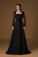 Noir Guipure Lace Trapeze Neck A-Line Evening Gown for women, from IHF ATELIER, The Viet Concept