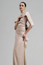 Bancha Sheath Cape Sleeved Silk Satin Floor Length Dress for women, from Ha Thanh Viet, The Viet Concept 
