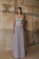 L' SCARLETT • Grey Crystal Floral Embellished Spaghetti-Strap Maxi Dress