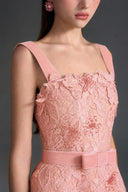 IHF STUDIO • Noir Floral Garden Lace A-Line Dress with Velvet Waist Belt