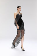 Selcouth Noir Asymmetrical Lace Velvet Dress for women, from SORAMAME, The Viet Concept