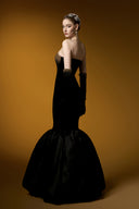 Black Lyon Velvet Strapless Bustier Ruffled Hem Ballgown for women, from IHF ATELIER, The Viet Concept 