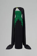 Dark Green Lace Column Gown With Silk Cape for women, from IHF ATELIER, The Viet Concept 