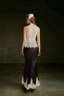 VONTIER DE MONTIER • Sheer Floral Appliqué Lace High-Neck Top in Ivory