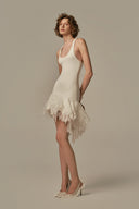 Éther Ivory Knitted Mini Dress With Organza Detail for women, from POEM, The Viet Concept