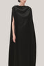 Black Quyen Trapezoid Boat Neck Satin Maxi Dress for women, from TINH, The Viet Concept 