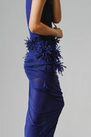 Cobalt 50D Sheerjersey Blue Draped Pom-Pom Sheer Dress for women, from LECIA, The Viet Concept 