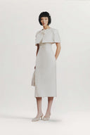 Mara Ivory Tweed Layered Midi Dress for women, from WHIT PLAN, The Viet Concept 