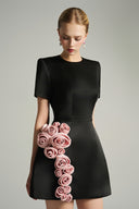 Crystal Embellished Structured Silk Taffeta Mini Dress with Rose Appliqués for women, from IHF STUDIO, The Viet Concept 