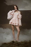 LINH PHUNG • Calla Blush Pink Corset Mini Dress with Off-Shoulder Puff Sleeves