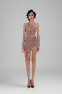 Brown Amari One-shoulder Mini Dress for women, from Huelley Rose, The Viet Concept 