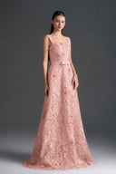 IHF STUDIO • Noir Floral Garden Lace A-Line Dress with Velvet Waist Belt