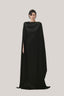 Black Quyen Trapezoid Boat Neck Satin Maxi Dress for women, from TINH, The Viet Concept 