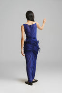Cobalt 50D Sheerjersey Blue Draped Pom-Pom Sheer Dress for women, from LECIA, The Viet Concept 