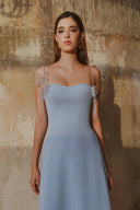 L' SCARLETT • Blue Crystal Floral Embellished Poly Crepe Maxi Dress
