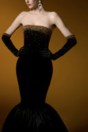 Black Lyon Velvet Strapless Bustier Ruffled Hem Ballgown for women, from IHF ATELIER, The Viet Concept 