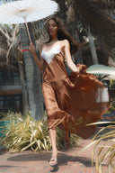 Yuli Étoile Draped Silk Dress for women, from HUELLEY ROSE, The Viet Concept